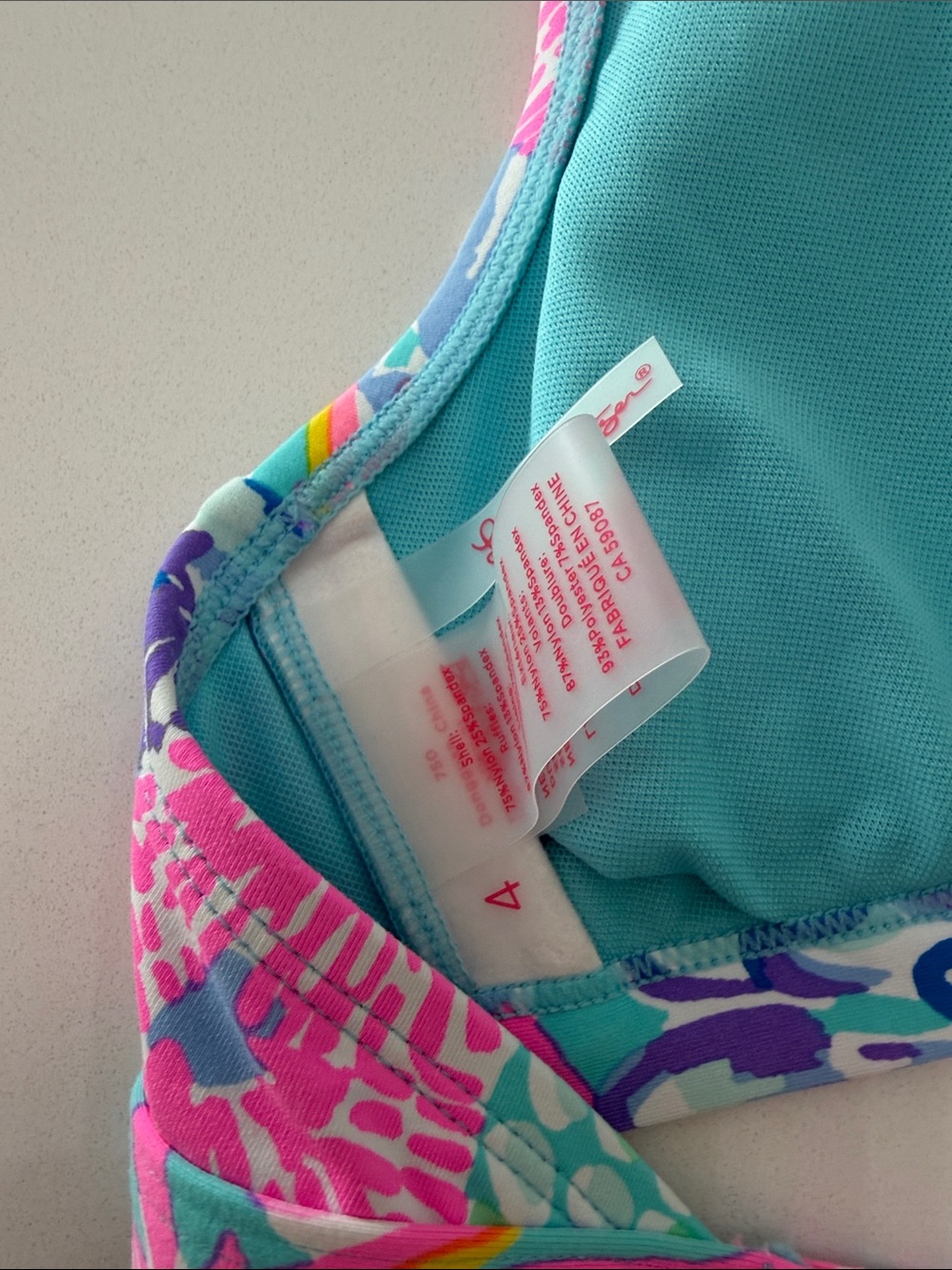 Lilly Pulitzer Pink Teal Floral Ruffle Halter Bikini Top - Picture 2 of 3